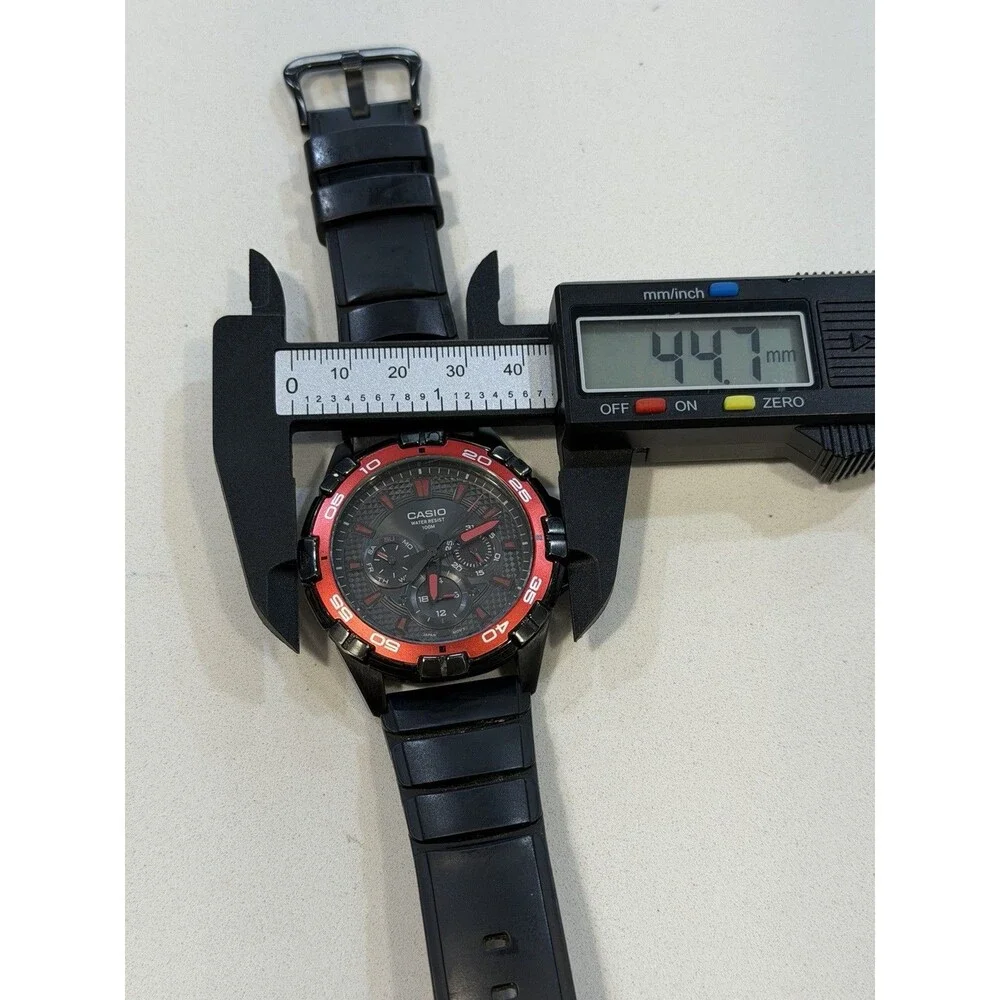 Casio MTD-1069 5071 Men’s Black Red Analog Watch 100M New Battery Working